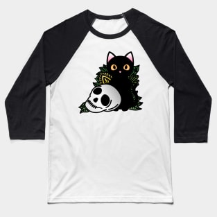 Skull and Black Cat Baseball T-Shirt